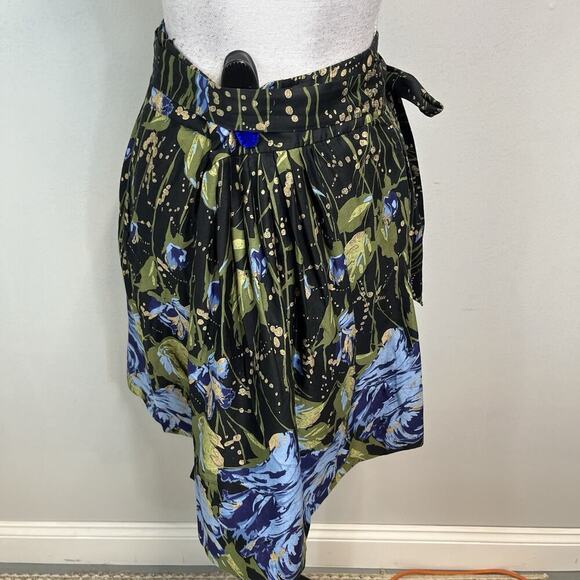 Ann Taylor Loft Skirt size 12 Black Blue Green Floral Pleated Career Church Boho - Picture 8 of 9